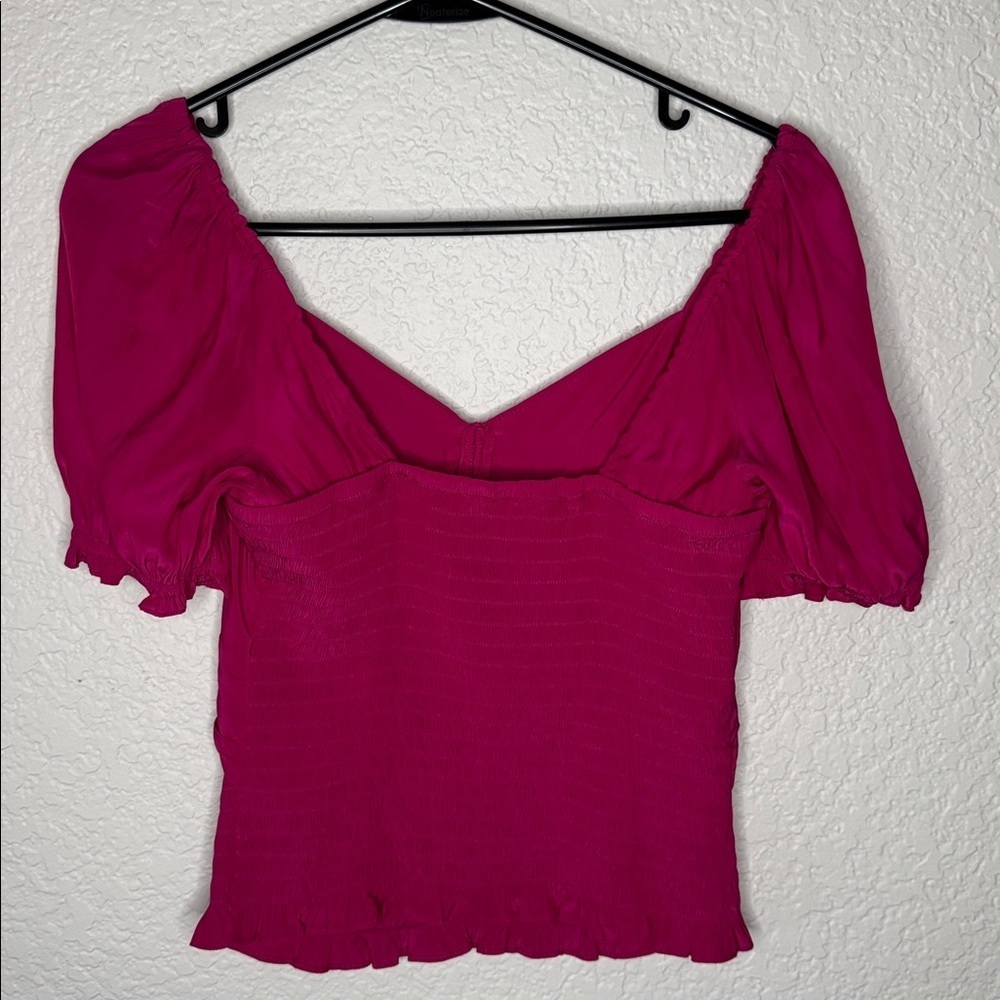 Ramy Brook Pink Satin Cut Out Smocked Top Feminine Glam Party Festival Coquette - Picture 7 of 8